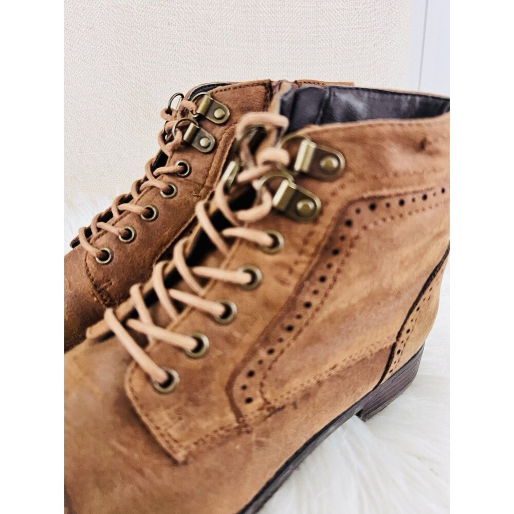 White Mountain Tate Womens Ankle Boots Tobacco Suedette Lace Up Side Zip 7M - Picture 2 of 9